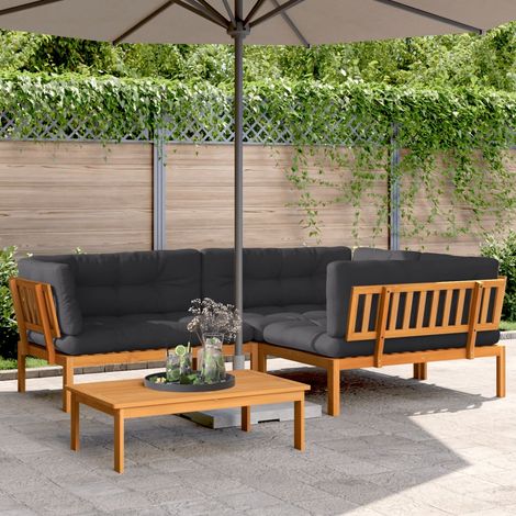 4-tlg. Garten-Sofagarnitur aus Paletten mit Kissen Akazienholz (1/5)