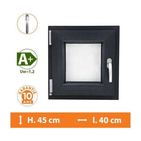 Direct Fenêtres – Fenêtre PVC 1 vantail gris anthracite – Ouverture oscillo-battante – H.45 x l.40 cm – Isolation thermique A+