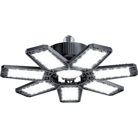 200W Éclairage LED Garage, Plafonnier d'atelier à LED 20000LM 6500k, Déformable à 7+1 Panneaux Réglables Lampe Garage, E26/E27 Plafonnier Garage pour cave Magasin Atelier Entrepôt Grange Éclairage (1/5)