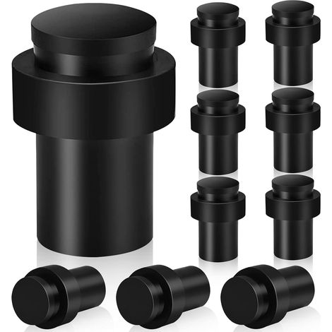 Juego de 10 topes de puerta de goma negra y acero inoxidable de alta resistencia para paredes modernas con amortiguadores de goma que reducen el ruido.