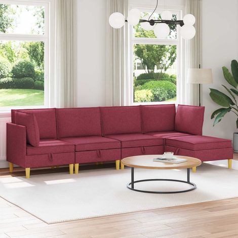 vidaXL Modular Sofa Set mit Stauraum 5 pcs Weinrot Stoff (1/5)