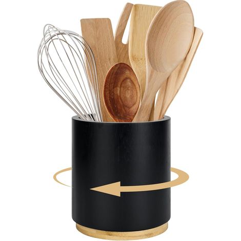 XTDMJ Porte-ustensiles rotatif à 360° pour ustensiles de cuisine, étagère de rangement polyvalente pour la cuisine, les ustensiles de cuisine, le bac à couverts, les cuillères et les spatules (1/5)