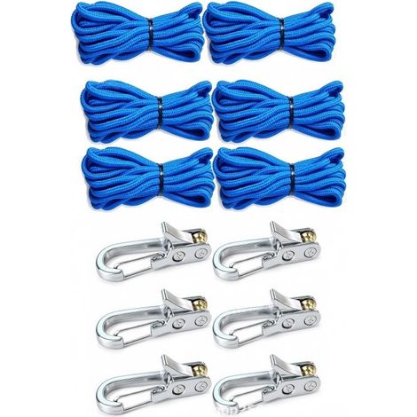 Kit 6 cordes de tente avec 6 mousquetons à réglage rapide, tendeurs de corde métalliques, accessoires pour camping, auvent et extérieur (1/5)