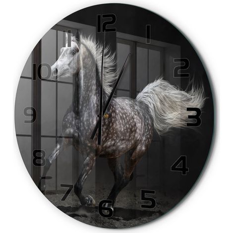 Horloge Murale Ronde Design Épuré Verre Décoration Murale Intérieure Cheval arabe gris fi 60 cm (1/5)