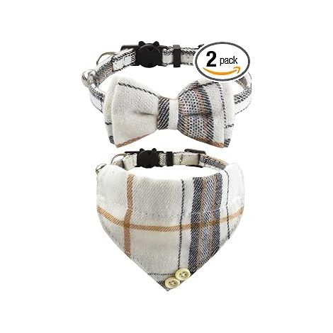 2pcs Colliers pour chats avec cloches Noeud papillon amovible Bandana, collier pour chaton, Bandana pour chat - MMCD-ZGL-05357 (1/5)