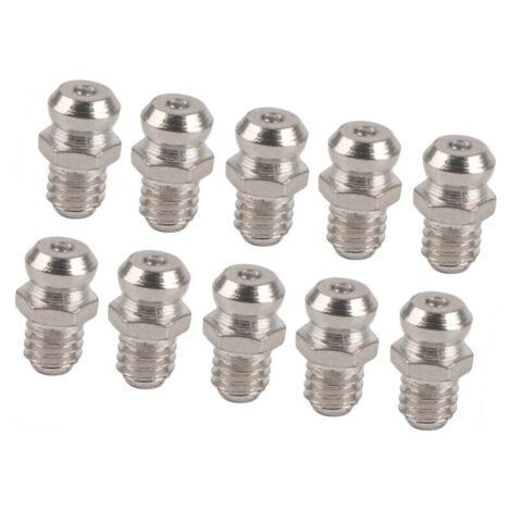 10 Pack Metal Grease Gun Replacement Tips, Rust Resistant Lubrication Accessories for Automotive, Motorcycle and Industrial (M6 Straight) (1/4)