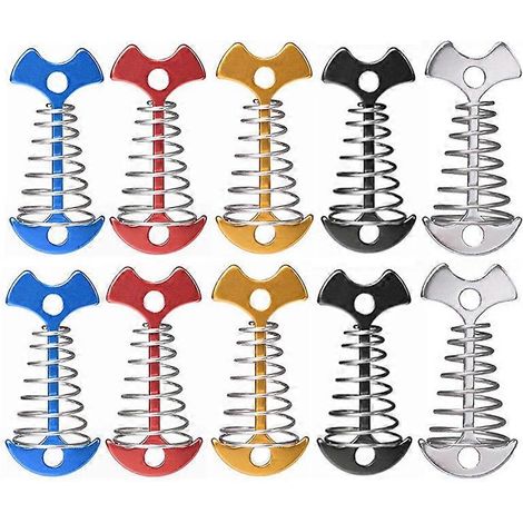 10 piquets de tente réglables à ressort pour plancher, ancrage en arête de poisson, boucle, clous de fixation pour auvent extérieur et terrasse (1/5)