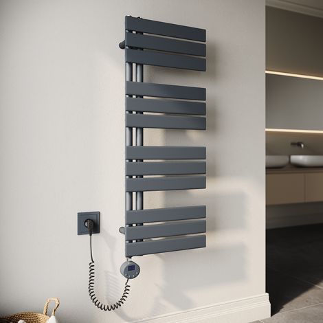 SONNI Radiador Toallero 1038x400mm Toallero Baño Radiador con Termostato Elemento Calefactor y Función de Temporizador Conexiones Laterales 600W Antracita (1/5)