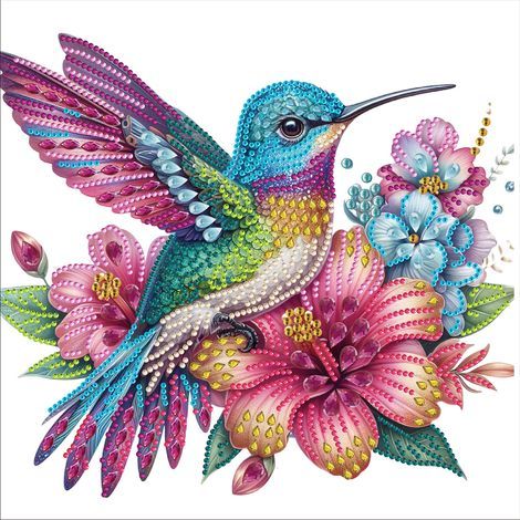 DIY-Patchworkbild, 30 x 30 cm, Kolibri- und Blumenmotiv – wasserfeste Leinwand, Wanddekoration mit Cartoon-Tiermotiven für Zuhause (1/5)