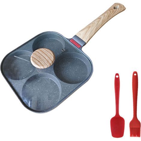 Spiegeleipfanne, Pancake Pfanne mit Deckel 4 Loch Augenpfanne Antihaft-Aluminium Pfanne für Frühstück, für Induktion & Gasherd