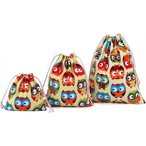 Sac en toile à cordon 3pcs (hibou) (1/2)