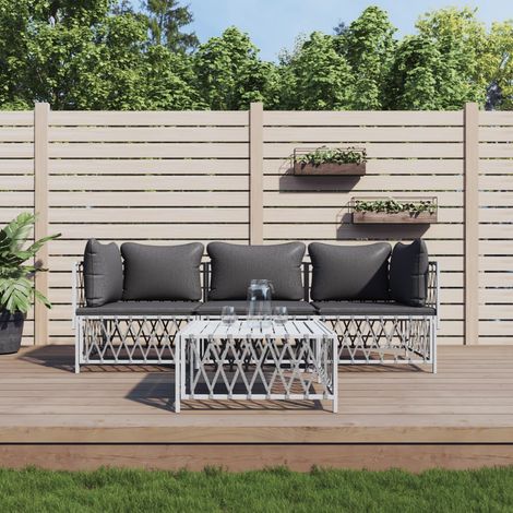Salon de jardin 4 pcs,Mobilier de terrasse,Table et Chaise pour Relax avec coussins blanc acier -YZ991921 (1/5)
