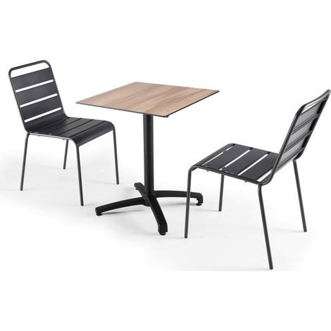 Ensemble table de jardin stratifié gris claire et 2 chaises grises (1/5)