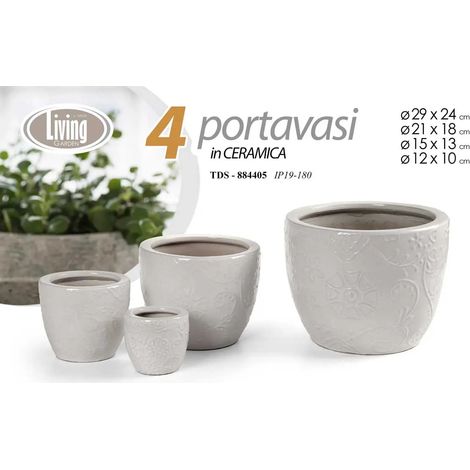 Set 4 portavasi in ceramica bianchi Ø29/21/15/12 cm