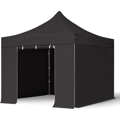 3x3m gazebo pieghevole con laterali, PREMIUM acciaio, nero (1/5)