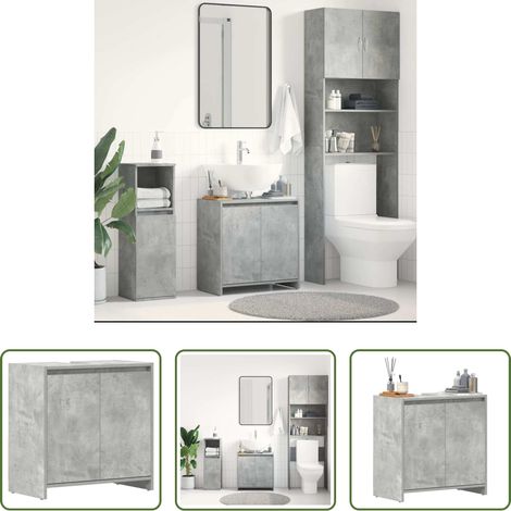vidaXL Armoire buanderie - Armoire de salle de bain Gris béton 60x33x61 cm Bois ingénierie (1/5)
