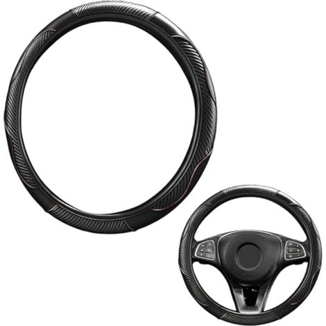 Housse de volant de voiture en cuir antidérapant et respirant pour volant de 37 à 38 cm, housse de protection universelle en microfibre de carbone, accessoires de voiture, convient aux quatre saisons (1/5)