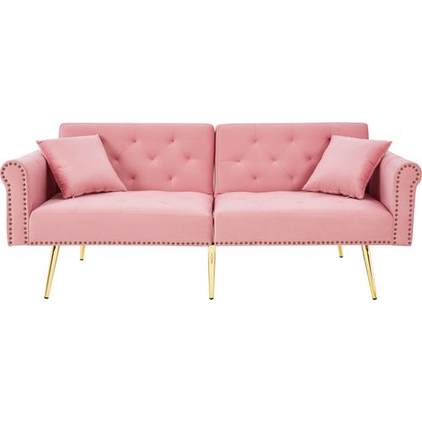 Canapé-lit moderne 2 places – revêtement en velours, dossier réglable sur 3 niveaux et pieds en métal doré, canapé élégant avec fonction couchage – peu encombrant, résistant, idéal pour les petits esp (1/5)