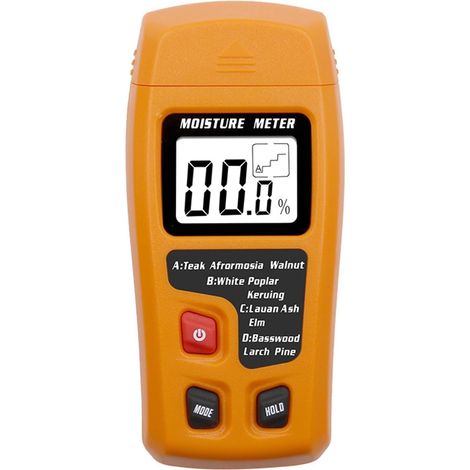Humidimètre Orange 0-99.9% deux broches numérique bois humidimètre testeur d'humidité du bois hygromètre bois détecteur d'humidité grand écran LCD (1/5)