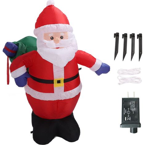 Souffleur gonflable Père Noël 3,9 pi avec sac cadeau, décoration lumineuse en polyester, installation facile, décoration de Noël extérieure pour jardin, prise US 100-240V (1/5)