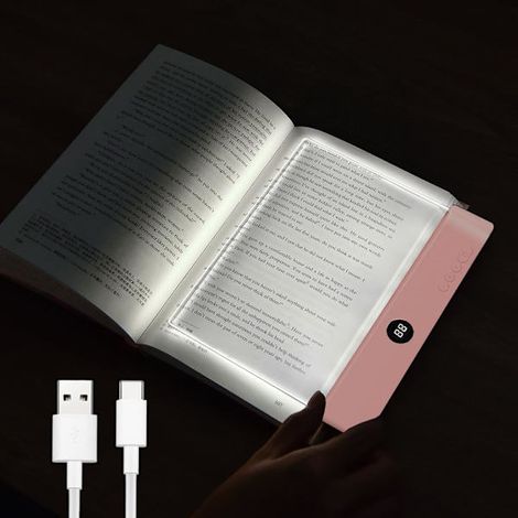 Wiederaufladbare, transparente LED-Leselampe mit flachem Panel, 3 Farben, Timer und einstellbarer Helligkeit, ideal zum Lesen im Bett, beleuchtet die gesamte Seite – FM-Radio (1/5)
