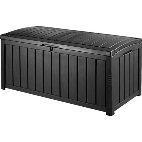 Keter Glenwood Kissenbox 390L – wasserdichte Gartenbox & Sitzbank, Holzoptik, Graphit (1/5)