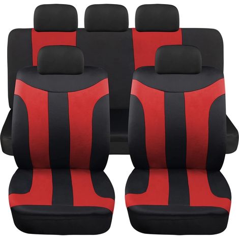 Lupex shop - Coprisedili auto universali modello LS05, set anteriori e posteriori, NO SUV, colore Rosso (1/4)