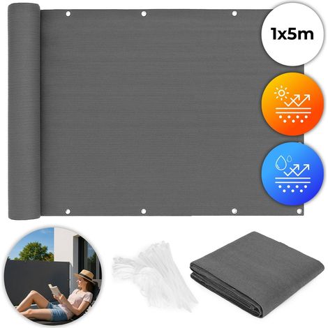 Pantalla de privacidad para balcón con herrajes 100x500 cm Malla de sombreado + Accesorios de montaje Gris MultiGarden (1/5)