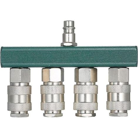 Distributeur de compresseur d'air avec 4 raccords et bouchon NPT 1/4", collecteur d'air droit à 4 voies pour compresseur d'air (1/5)