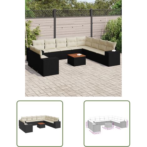 The Living Store 11-tlg. Garten-Sofagarnitur mit Kissen Schwarz Poly Rattan - Gartenmöbel Set - PE-Rattan Möbel - Outdoor Lounge - Esstisch - Gartenlounge (1/3)