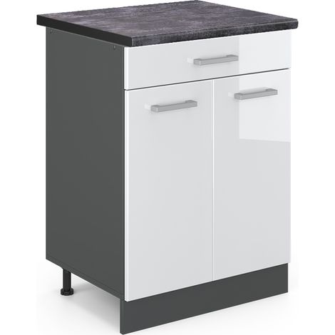 Küchenunterschrank R-Line, Weiß Hochglanz, 60 cm , AP Anthrazit, Vicco