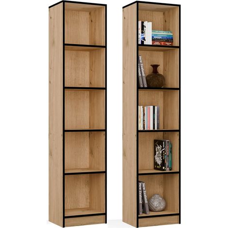 R40 Mensola per Libri e Raccoglitori, Rovere Artisan/Nero, 5 Mensole, per Scrivania (1/5)
