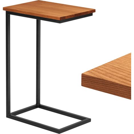 LAMO Manufaktur Beistelltisch Laptoptisch Sofatisch mobiler Kaffeetisch Nachttisch 45x30x67 cm Gestell Schwarz 100% Echtholz Massiv Platte farbe: Rustikal (1/5)