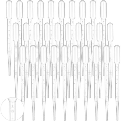 Pipeta A Gota - 3 Ml - Graduada De 0,5 A 3 Ml - Plástico Translúcido Blanco - Para Aceites Esenciales Experimentos Científicos Artesanía Cuidado Personal - Paquete De 30 (1/5)
