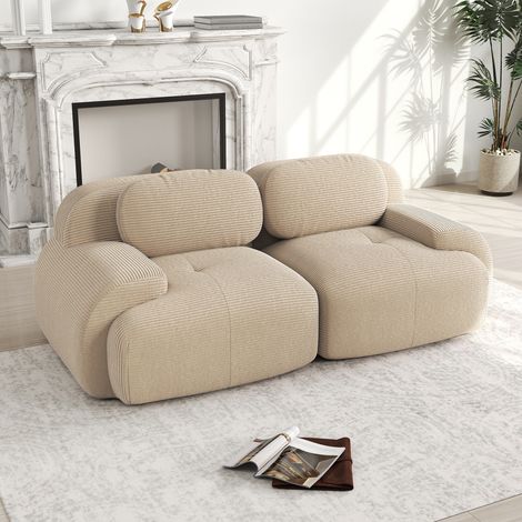 Divano a 2 posti - 208x103x75 cm - con braccioli curvi e base antiscivolo - in velluto a coste beige