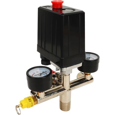 Druckschalter für Luftkompressoren, Doppelregler, automatisches Druckregelventil mit Manometer 0–12 bar / 0–180 psi (1/5)