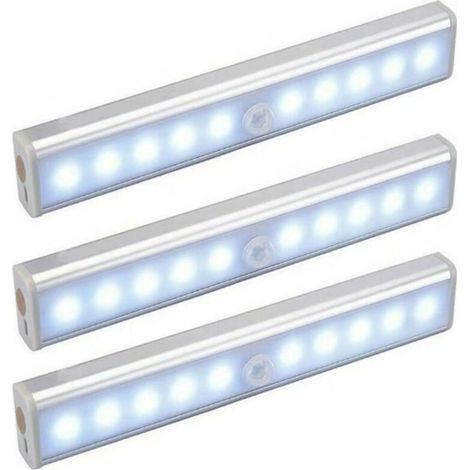 Lot de 3 Lampes 10 LED, Sans Fil, Rechargeable par USB, Aimanté, Détecteur de Mouvement, Portable. Lumière de Placard, Baladeuse de Secours, Veilleuse Enfant, Appoint (1/5)