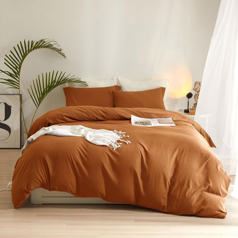 Parure de lit en Microfibre pour lit Double, Orange brûlé et Caramel, Housse de Couette Douce 203,2 x 228,6 cm avec Fermeture éclair et 2 taies d'oreiller, Couleur Terre Cuite et Rouille (1/5)
