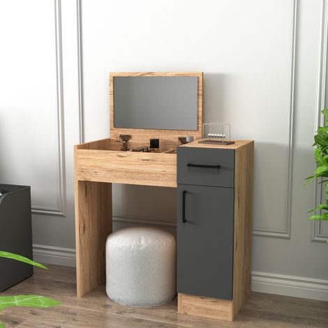 Rodano Tocador: Mueble con Espejo, 1 Cajón, 2 Puertas, 77x37x109 cm, Roble Marrón (1/5)
