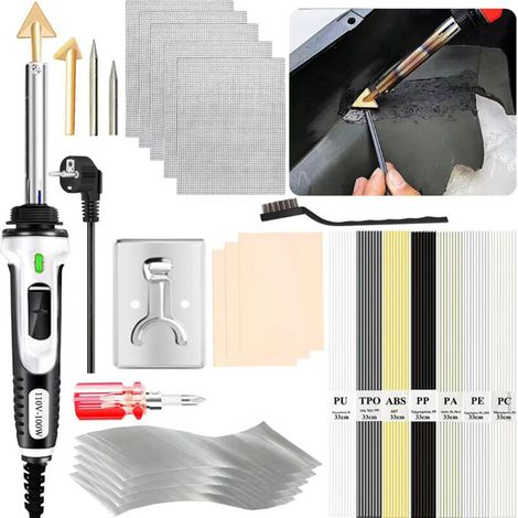 Kit de soudage plastique 100 W, soudeuse et pistolet de soudage 2 en 1, pistolet à température réglable sur 3 vitesses pour station de réparation de kayaks (1/5)