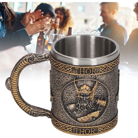 Mug Medieval Mug Moderne avec Doublure Inox 304, Design Antique Bronze à Peinture Manuelle, Résine Finie, Capacité Grande pour Bar Café Restaurant (1/5)