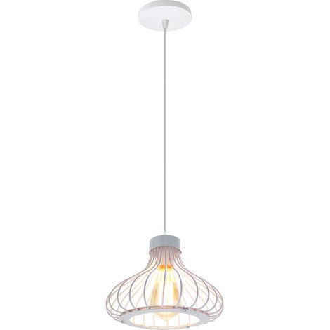 Pendelleuchte 1 Flammig Hängelampe im Industri Stil Kronleuchter mit Ø23cm Kürbis Käfig aus MetAlles für Wohnzimmer Esszimmer (Weiß)