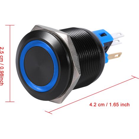 Interrupteur à bouton-poussoir étanche 22 mm 12 V-24 V à verrouillage automatique et LED bleue (1/5)
