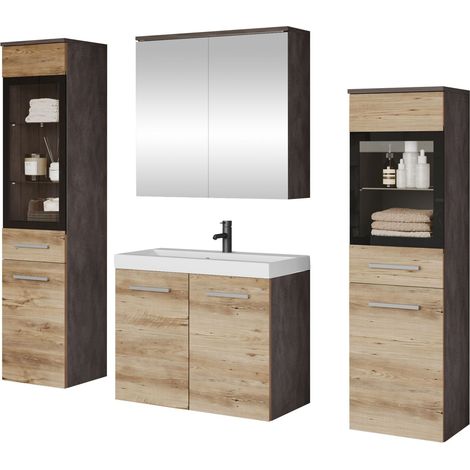 Conjunto de mueble de baño Scientia III, Madera gris + Castaña