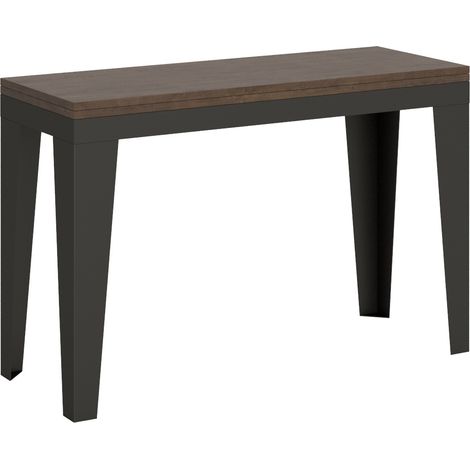 Console extensible 120×45 ouvert 120×90 ou 200x90 bois foncé et pieds métal anthracite Klamer (1/5)
