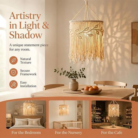 Abat-Jour Suspendu En Macramé, Abat-Jour En Macramé, Abat-Jour Macramé Tissé À La Main, Abat-Jour Suspension Bohème Décoration Murale, Salon Chambre Lit 35cmx30cm (1/5)