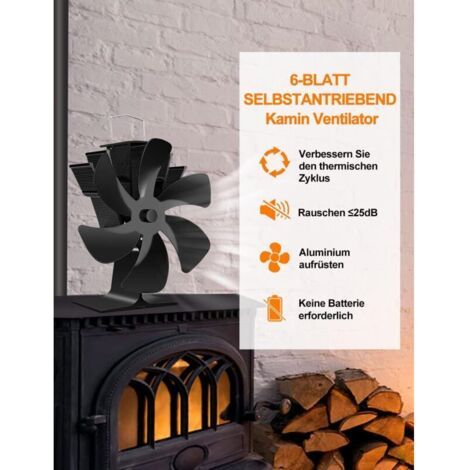 FENOPLASTICAVentilateur Poele à Bois 6 Pales Ventilateur Cheminée Alimenté à la Chaleur Ventilateur Silencieux avec Protection Contre le Surchauffe pour Poêle à Bois Cheminée Gaz Bûche Poêle à Granulé