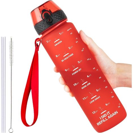 Trinkflasche Sport BPAfrei Tritan Auslaufsicher 1L Fahrrad 1000 ml Rot (1/5)