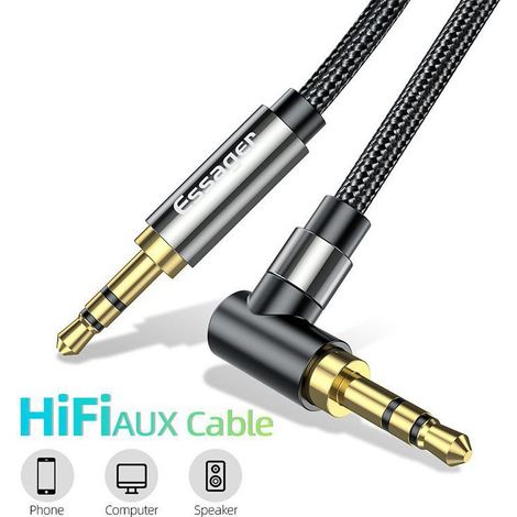 able Jack, Stéréo Câble Jack vers Jack Audio Câble, Audio 3,5mm Male Male 90 Degrés Auxiliaire en Nylon Tressé pour Autoradios, Haut Parleurs Tablette MP3 1.5M NPTERBL (1/5)