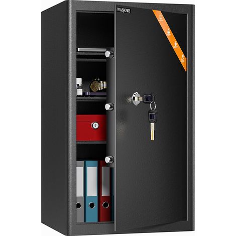 Coffre-Fort avec 2 Clés, Grand Boîte de Serrure à Clé, 67L Boîte Sécurité à Domicile/Bureaux, Coffre-Fort en Acier pour Ranger l'Argent, Bijoux, Médicament, Téléphone, Document, 62.53731cm (1/5)